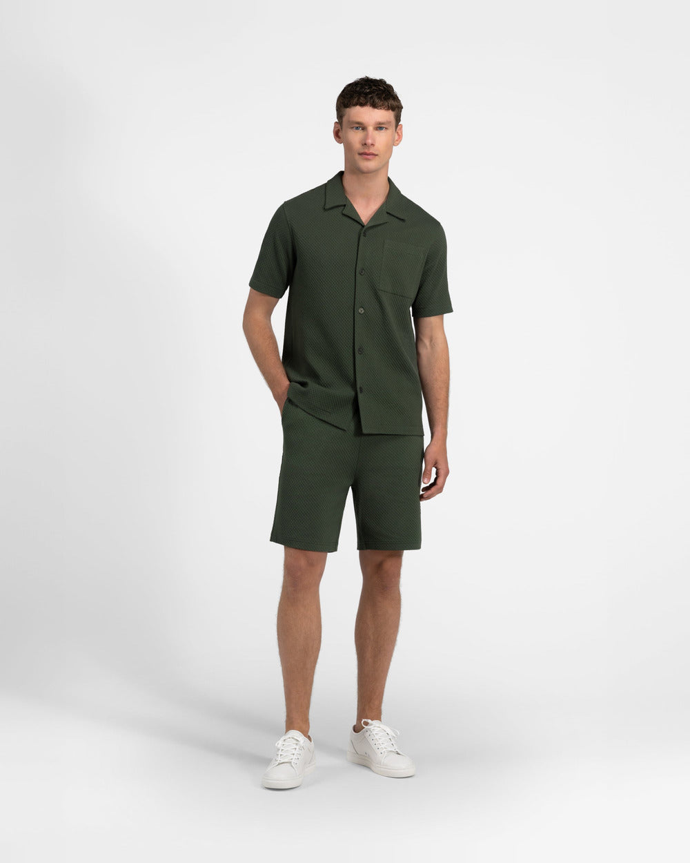ST 02 Jacquard Forest Green – shorts in green cotton jacquard, photo 6