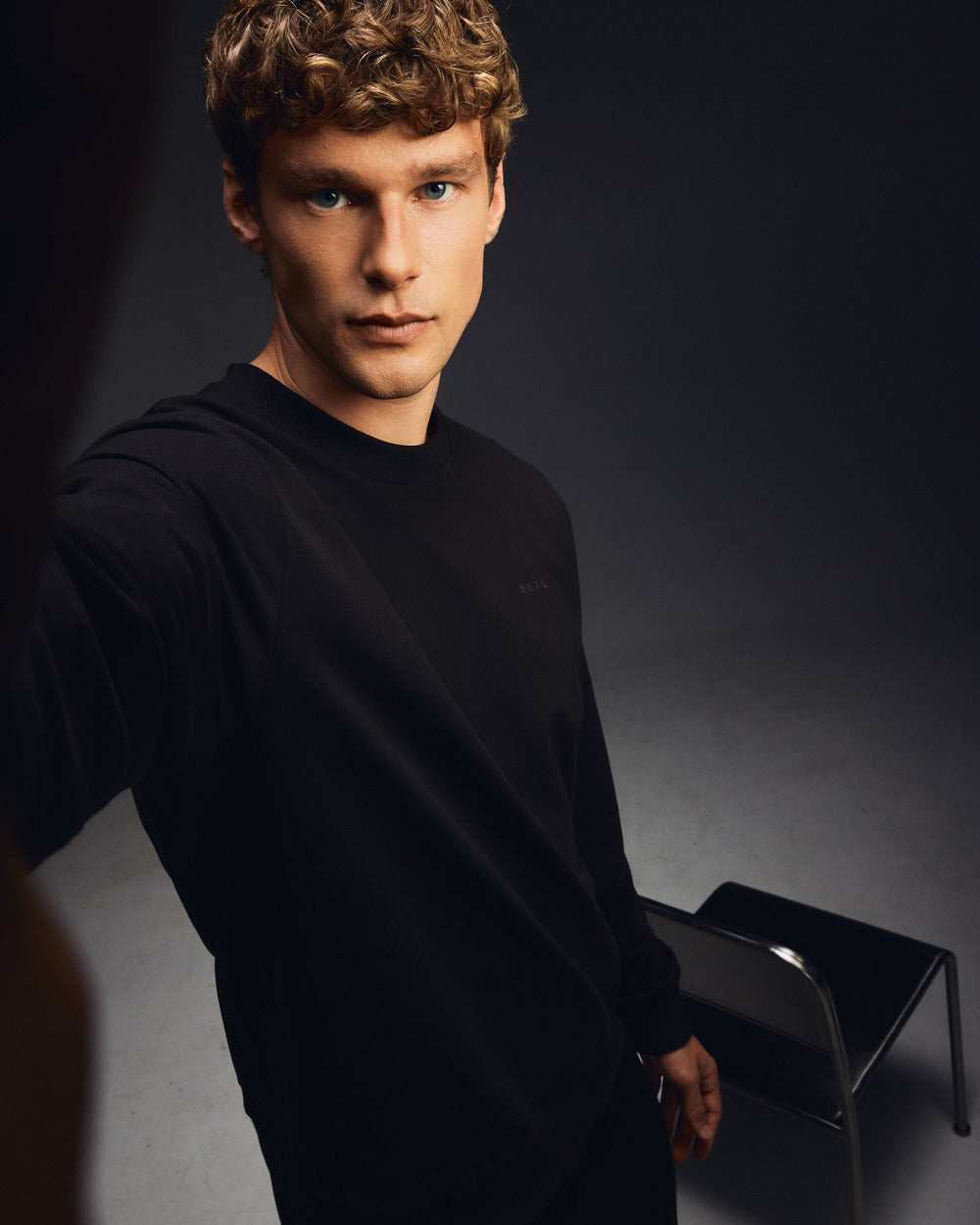 SW 01 Marked Black 2.0 – sweatshirt in black stretch cotton, photo 5