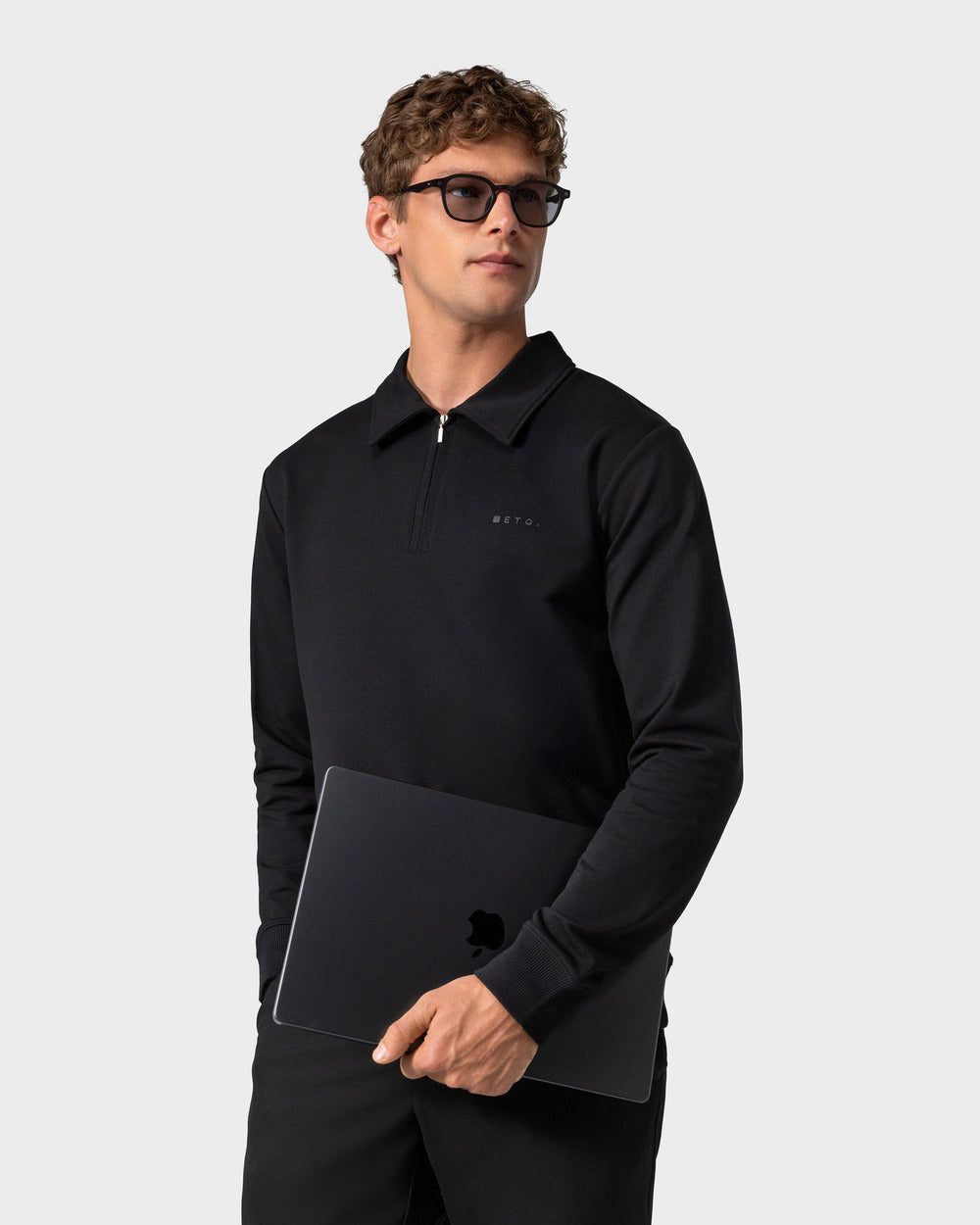 SW 02 Marked Half Zip Black 2.0 – half zip sweatshirt in black stretch cotton, photo 7
