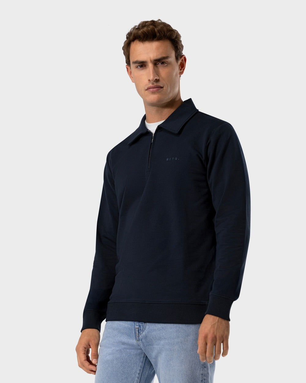 SW 02 Marked Half Zip Blueberry 2.0 – half zip sweatshirt in blue stretch cotton