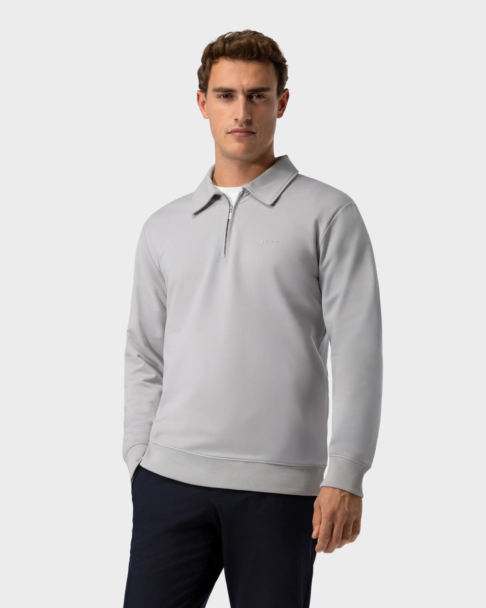 SW 02 Marked Half Zip Cement Grey 2.0 – half zip sweatshirt in grey stretch cotton