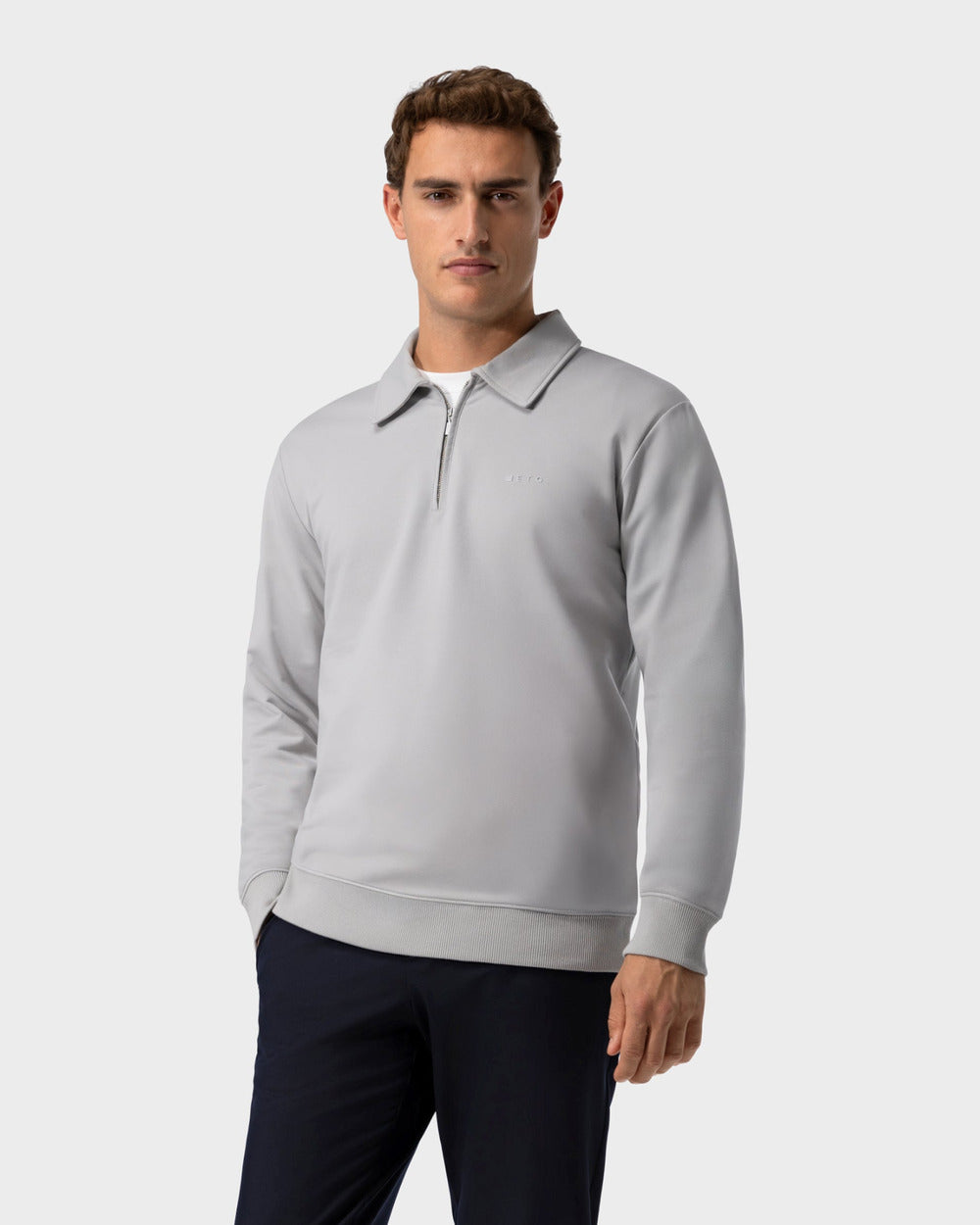 SW 02 Marked Half Zip Cement Grey 2.0 – half zip sweatshirt in grey stretch cotton