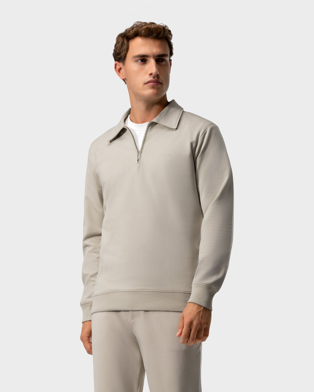 SW 02 Marked Half Zip Sand 2.0 – half zip sweatshirt in beige stretch cotton