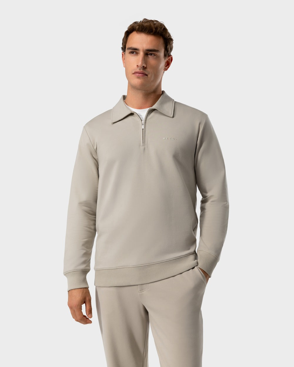 SW 02 Marked Half Zip Sand 2.0 – half zip sweatshirt in beige stretch cotton