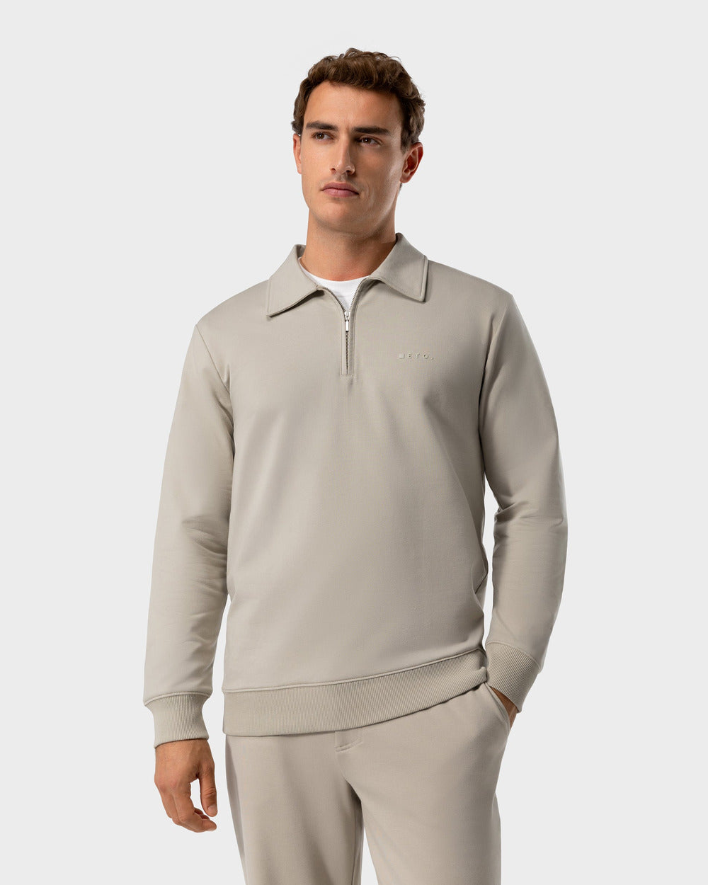 SW 02 Marked Half Zip Sand 2.0 – half zip sweatshirt in beige stretch cotton