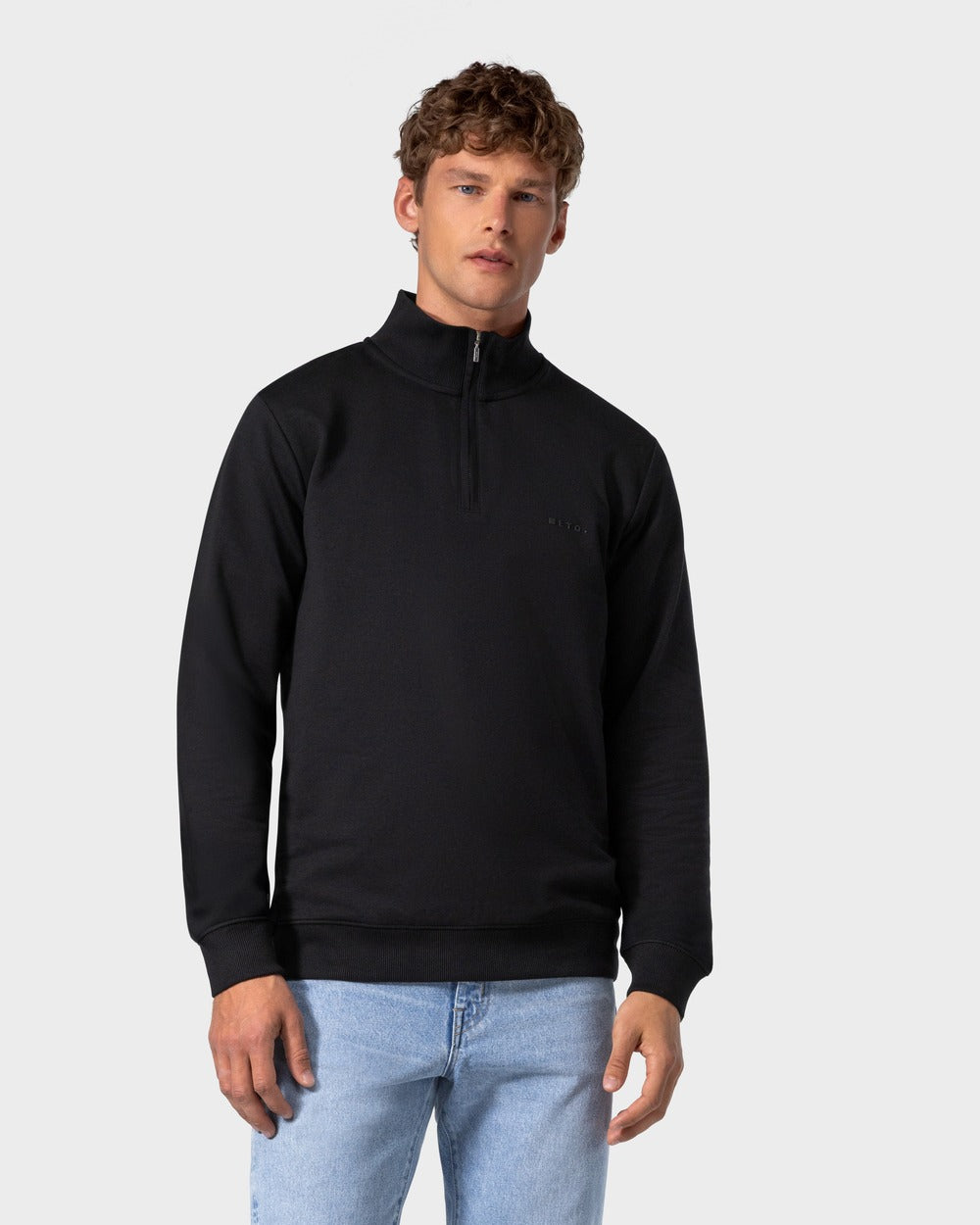 SW 03 Marked Half Zip Black – half zip sweatshirt in black stretch cotton, photo 3