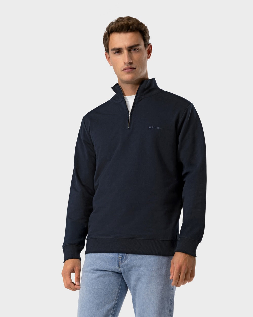 SW 03 Marked Half Zip Blueberry – half zip sweatshirt in blue stretch cotton