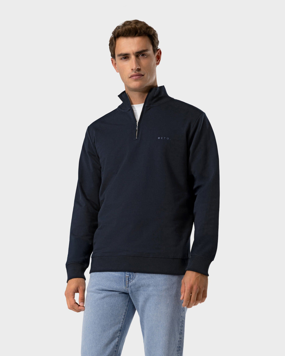 SW 03 Marked Half Zip Blueberry – half zip sweatshirt in blue stretch cotton