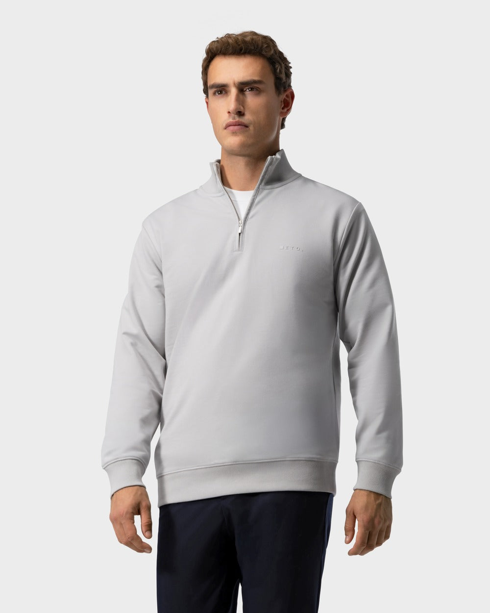 SW 03 Marked Half Zip Cement Grey – half zip sweatshirt in grey stretch cotton