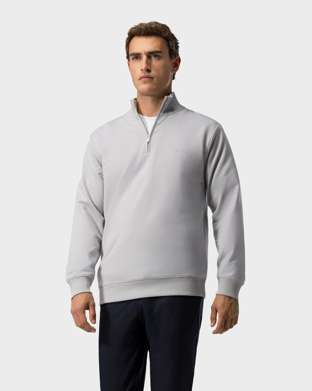SW 03 Marked Half Zip Cement Grey – half zip sweatshirt in grey stretch cotton