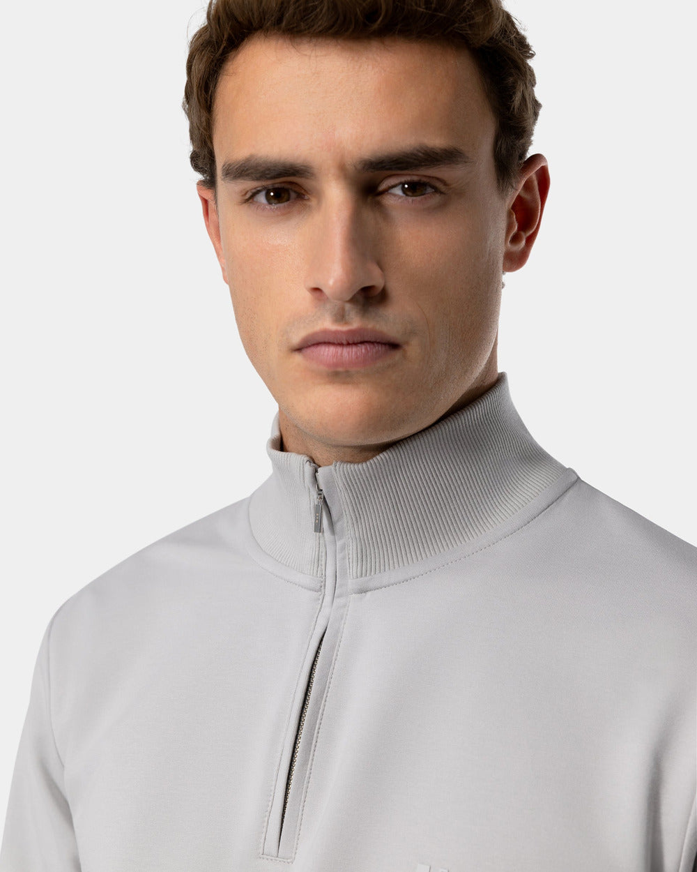 SW 03 Marked Half Zip Cement Grey – half zip sweatshirt in grey stretch cotton, photo 3