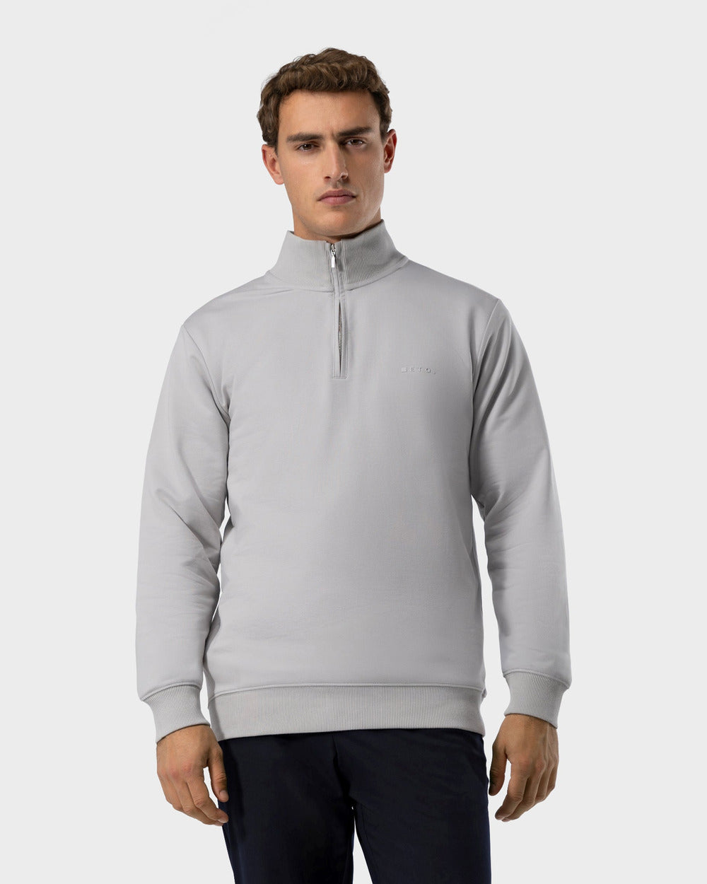 SW 03 Marked Half Zip Cement Grey – half zip sweatshirt in grey stretch cotton, photo 5