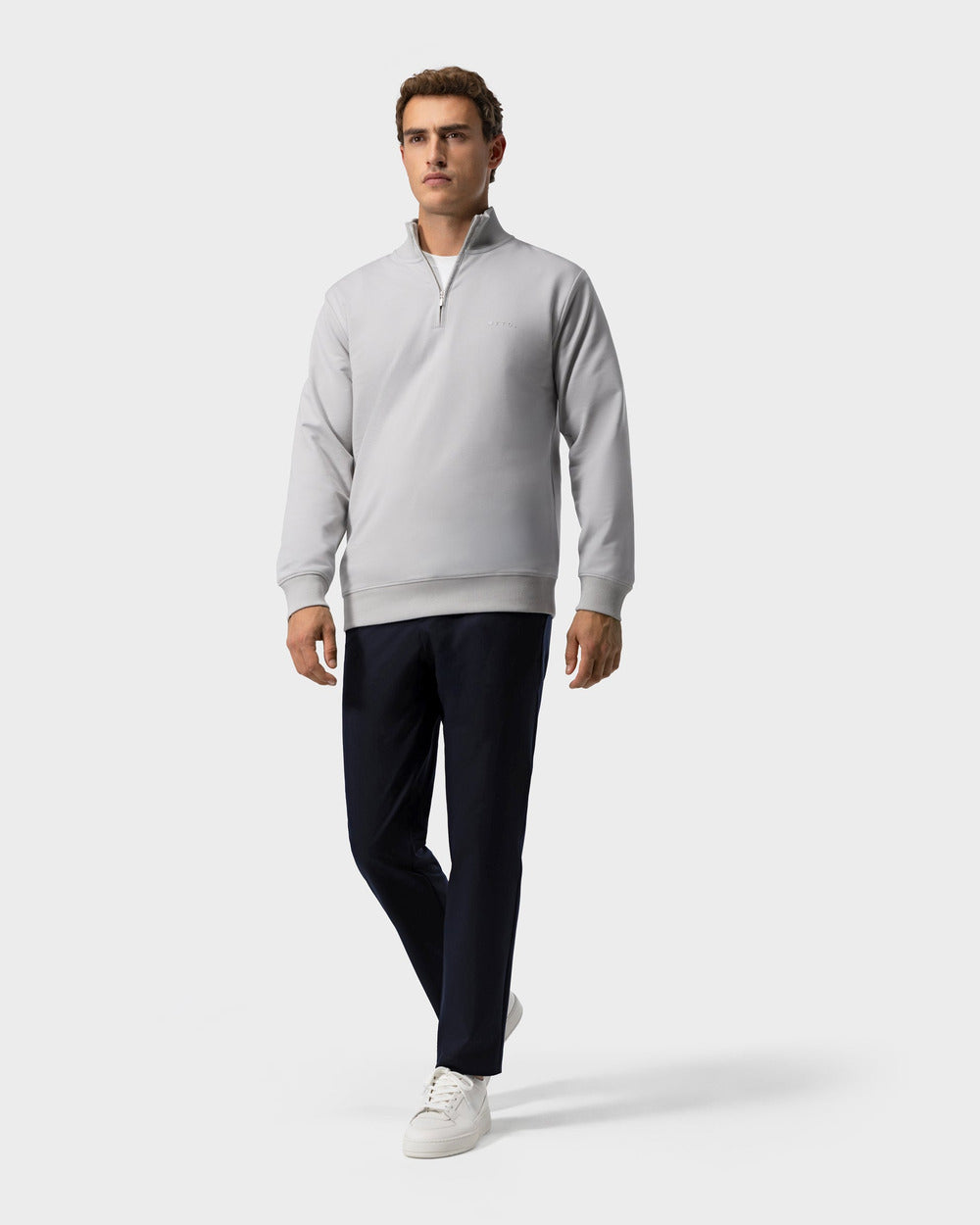 SW 03 Marked Half Zip Cement Grey – half zip sweatshirt in grey stretch cotton, photo 8