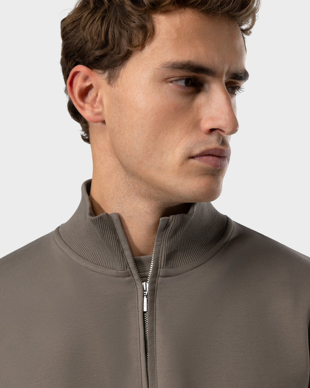 SW 03 Marked Half Zip Desert Taupe – half zip sweatshirt in taupe stretch cotton, photo 3