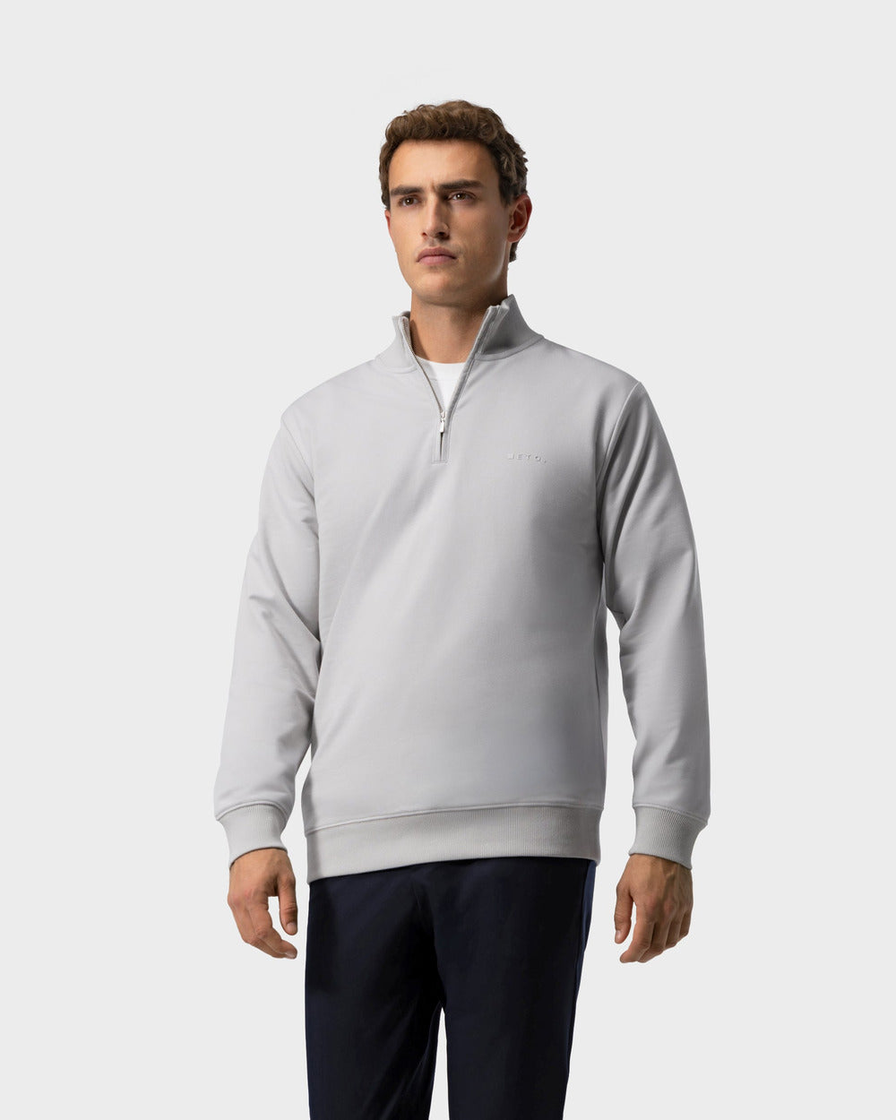 SW 03 Marked Half Zip Cement Grey – half zip sweatshirt in grey stretch cotton
