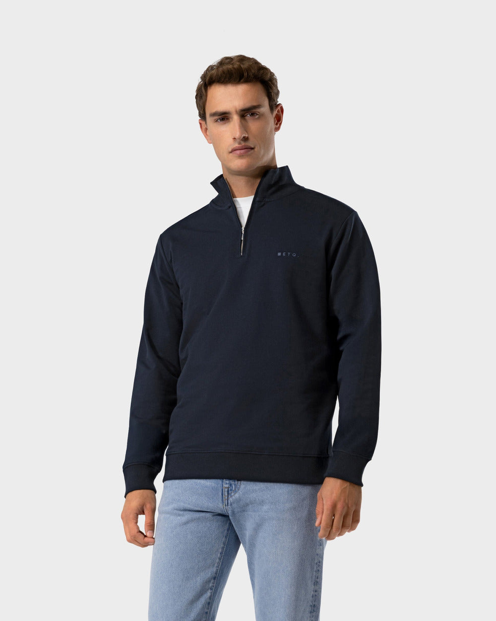 SW 03 Marked Half Zip Blueberry – half zip sweatshirt in blue stretch cotton
