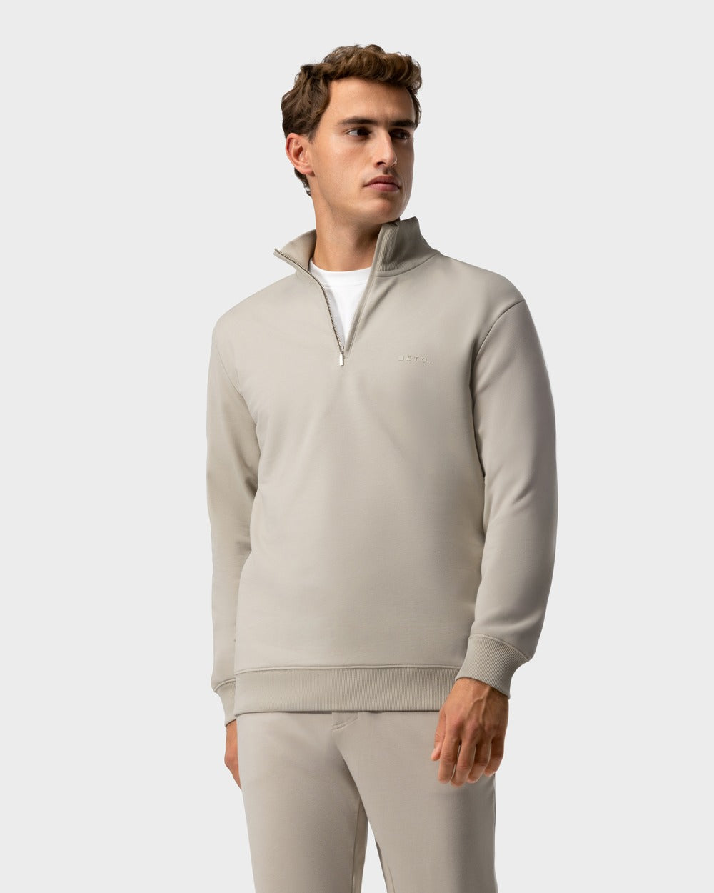 SW 03 Marked Half Zip Sand – half zip sweatshirt in beige stretch cotton