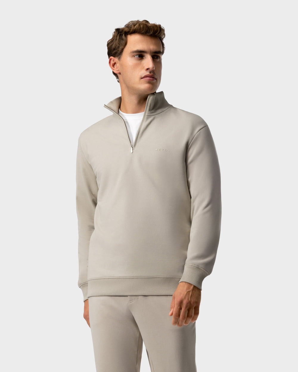 SW 03 Marked Half Zip Sand – half zip sweatshirt in beige stretch cotton