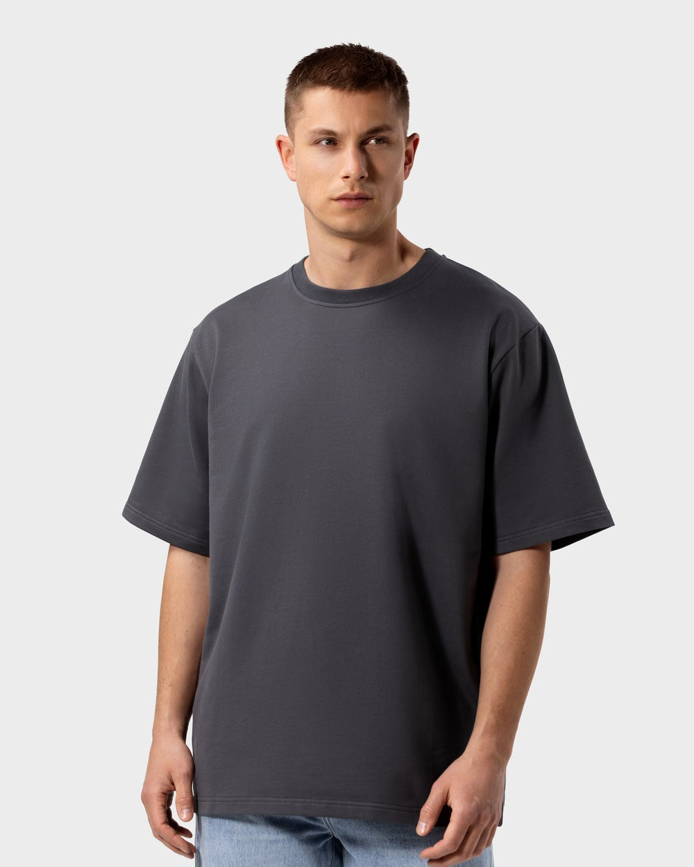 TS 01 Essence Oversized Heavyweight Anthracite 2.0 – t-shirt in grey stretch cotton, photo 2
