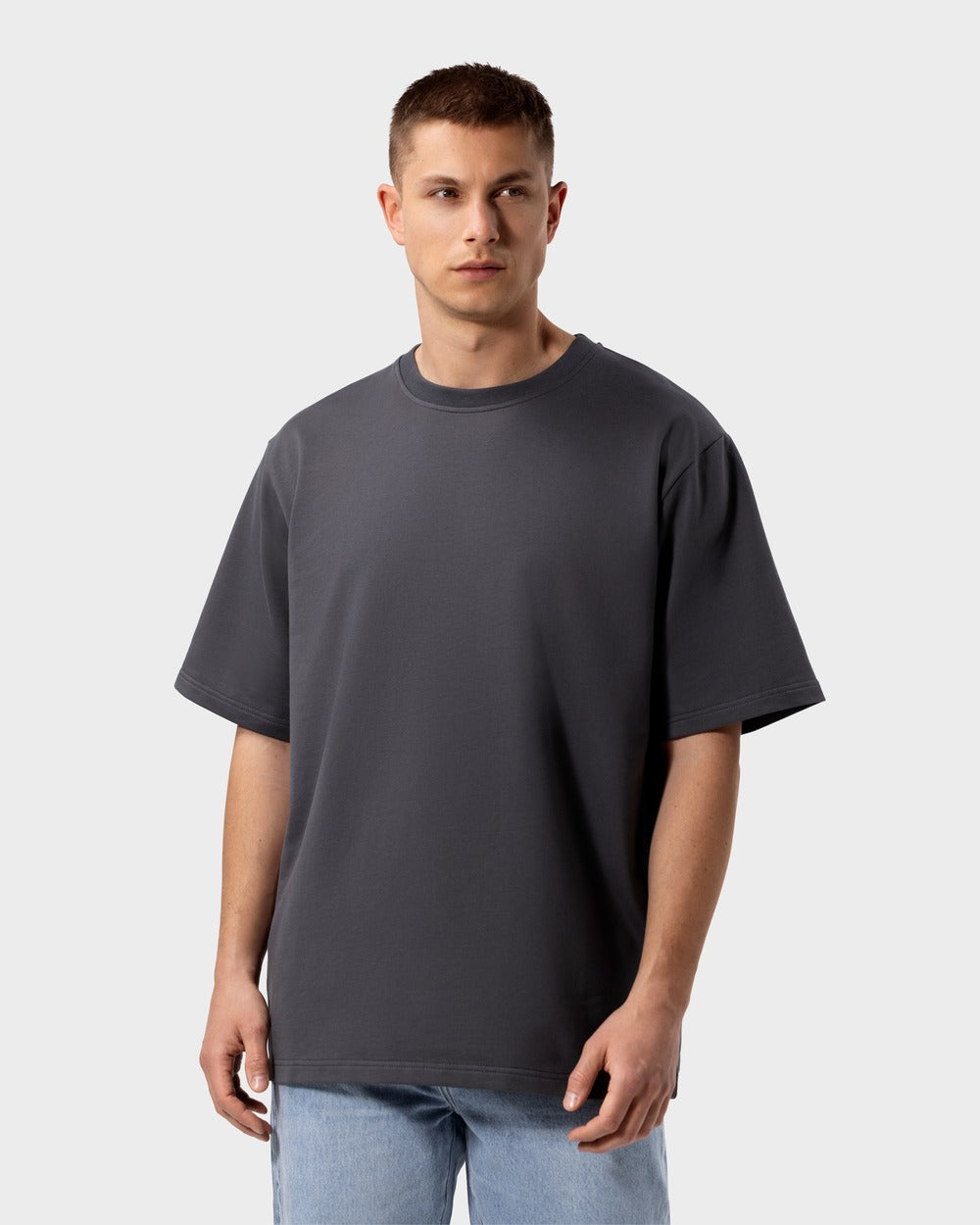 TS 01 Essence Oversized Heavyweight Anthracite 2.0 – t-shirt in grey stretch cotton, photo 2