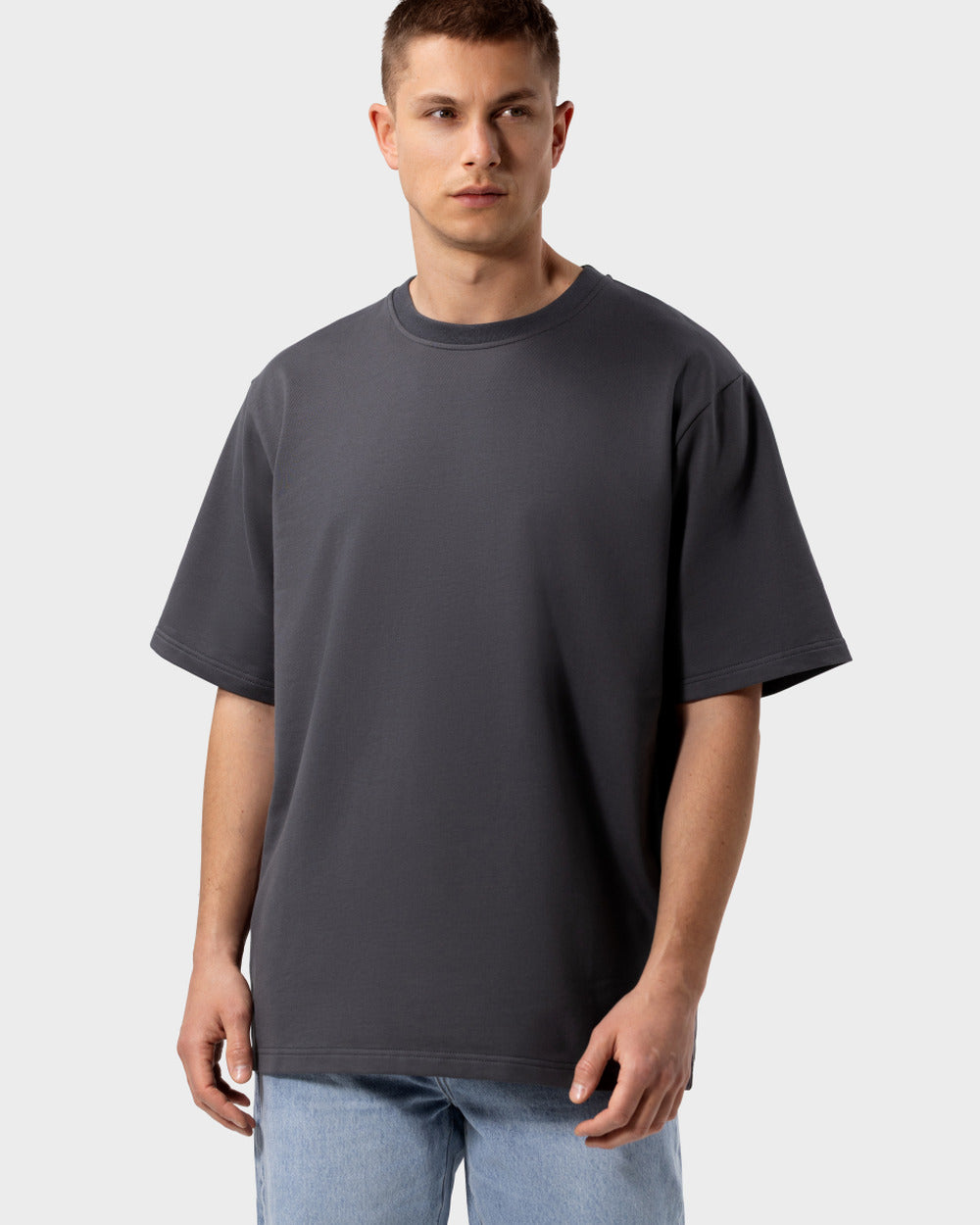 TS 01 Essence Oversized Heavyweight Anthracite 2.0 – t-shirt in grey stretch cotton, photo 2