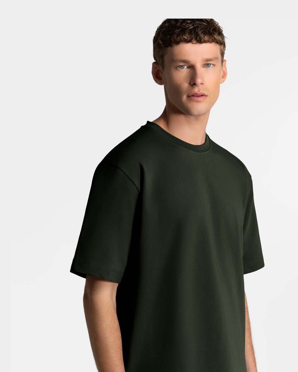TS 01 Essence Oversized Heavyweight Forest Green 2.0 – t-shirt in green stretch cotton, photo 6