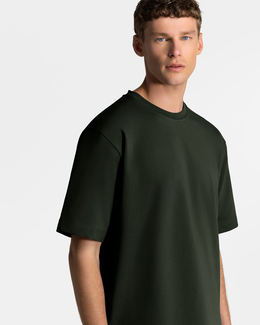 TS 01 Essence Oversized Heavyweight Forest Green 2.0 – t-shirt in green stretch cotton, photo 6