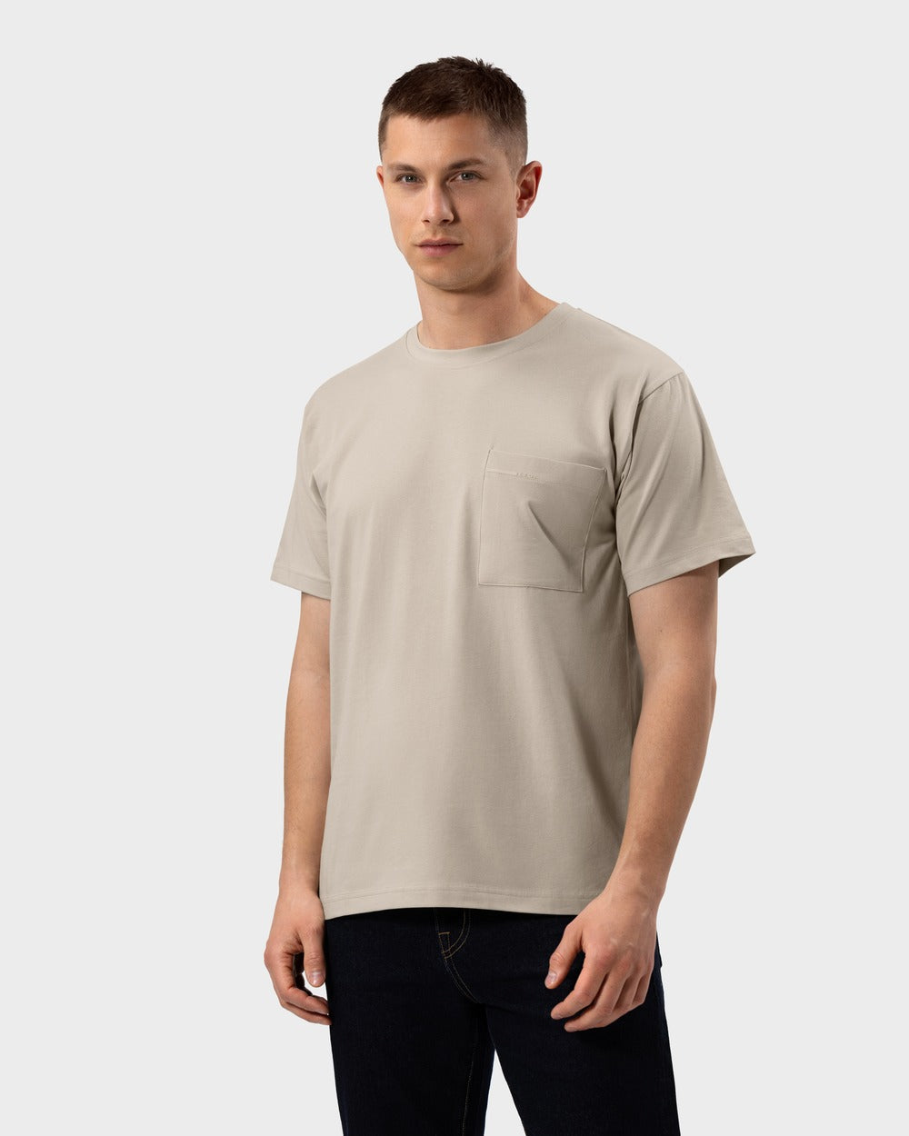 TS 01 Pocket Regular Lightweight Sand – t-shirt in beige cotton jersey