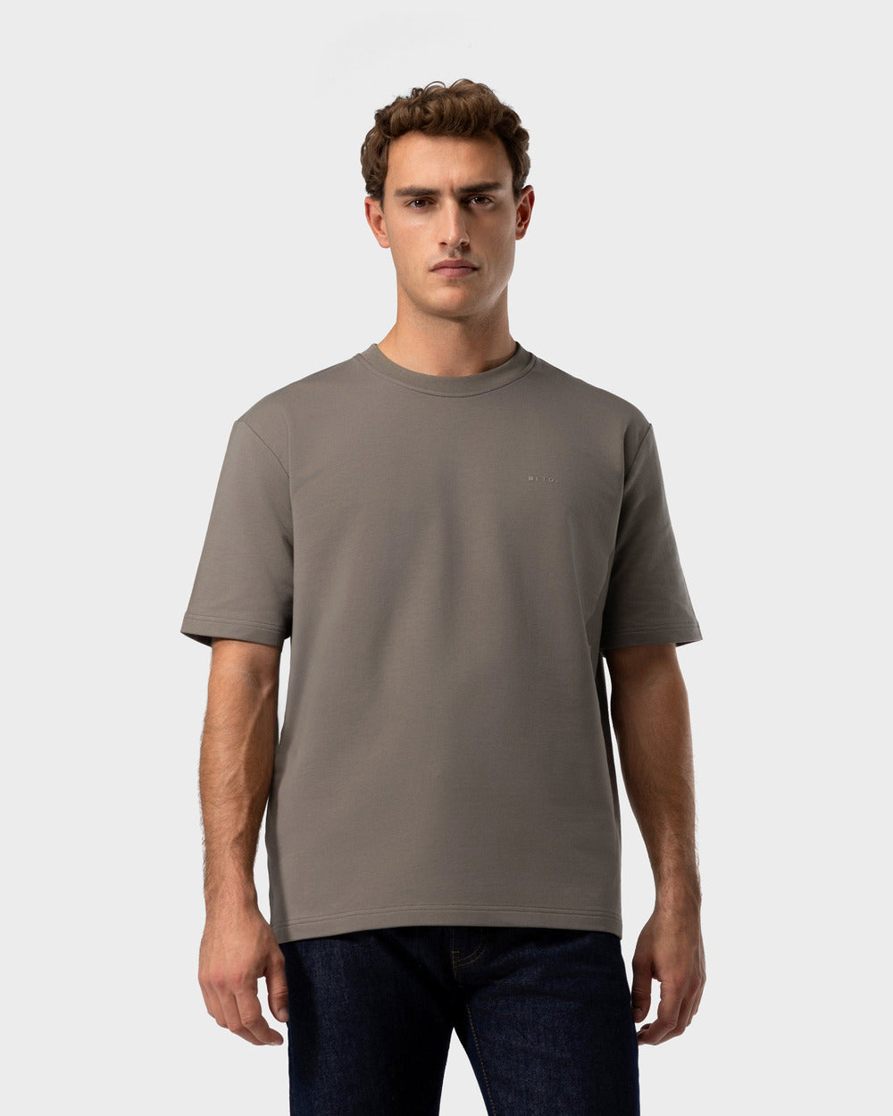 TS 02 Marked Oversized Heavyweight Desert Taupe – logo t-shirt in taupe stretch cotton
