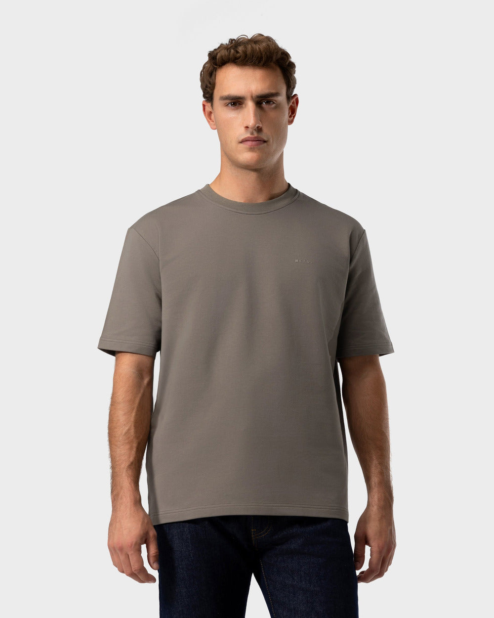 TS 02 Marked Oversized Heavyweight Desert Taupe – logo t-shirt in taupe stretch cotton