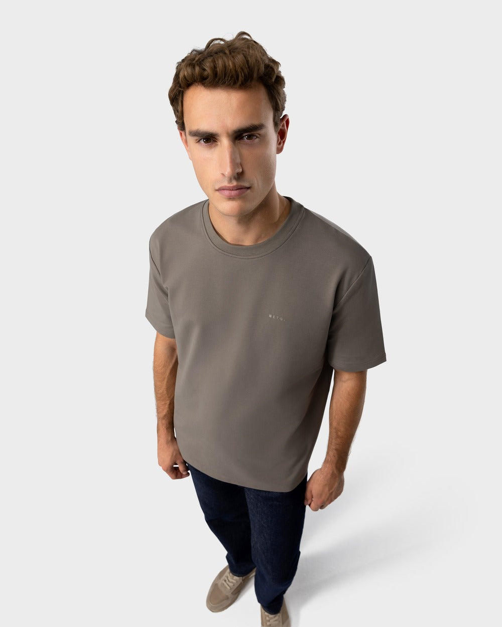 TS 02 Marked Oversized Heavyweight Desert Taupe – logo t-shirt in taupe stretch cotton, photo 3
