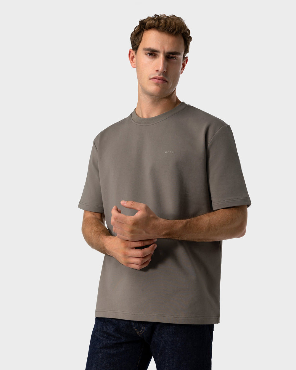 TS 02 Marked Oversized Heavyweight Desert Taupe – logo t-shirt in taupe stretch cotton, photo 7