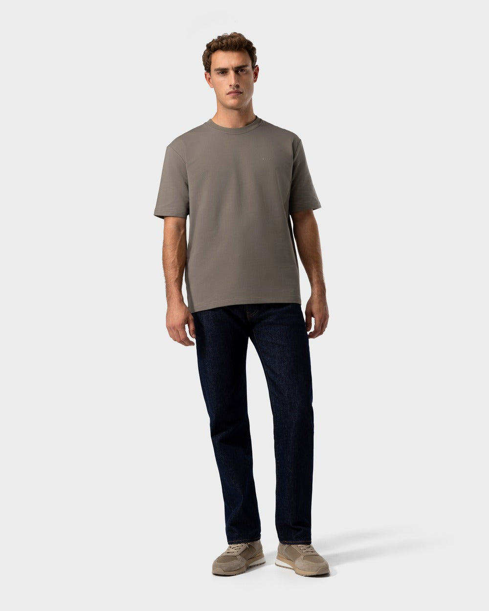 RS 03 Desert Taupe and TS 02 Marked Oversized Heavyweight Desert Taupe – runner sneakers and logo t-shirt