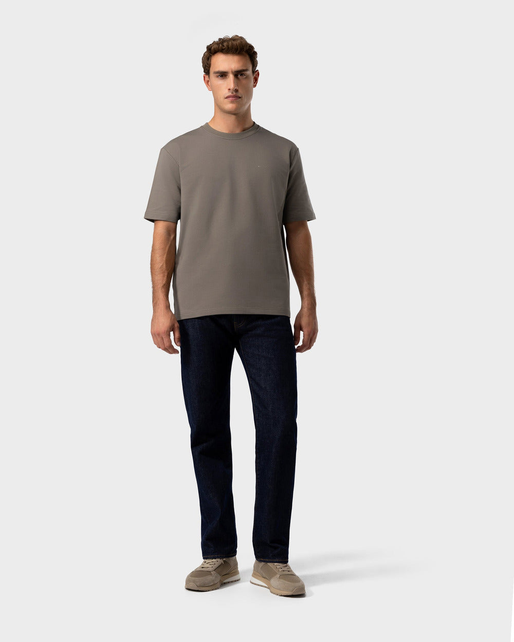RS 03 Desert Taupe and TS 02 Marked Oversized Heavyweight Desert Taupe – runner sneakers and logo t-shirt