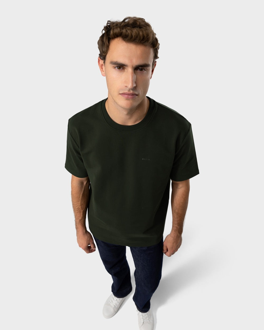 TS 02 Marked Oversized Heavyweight Forest Green – logo t-shirt in green stretch cotton, photo 3