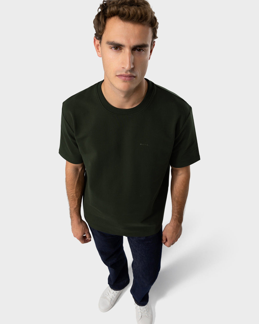 TS 02 Marked Oversized Heavyweight Forest Green – logo t-shirt in green stretch cotton, photo 3