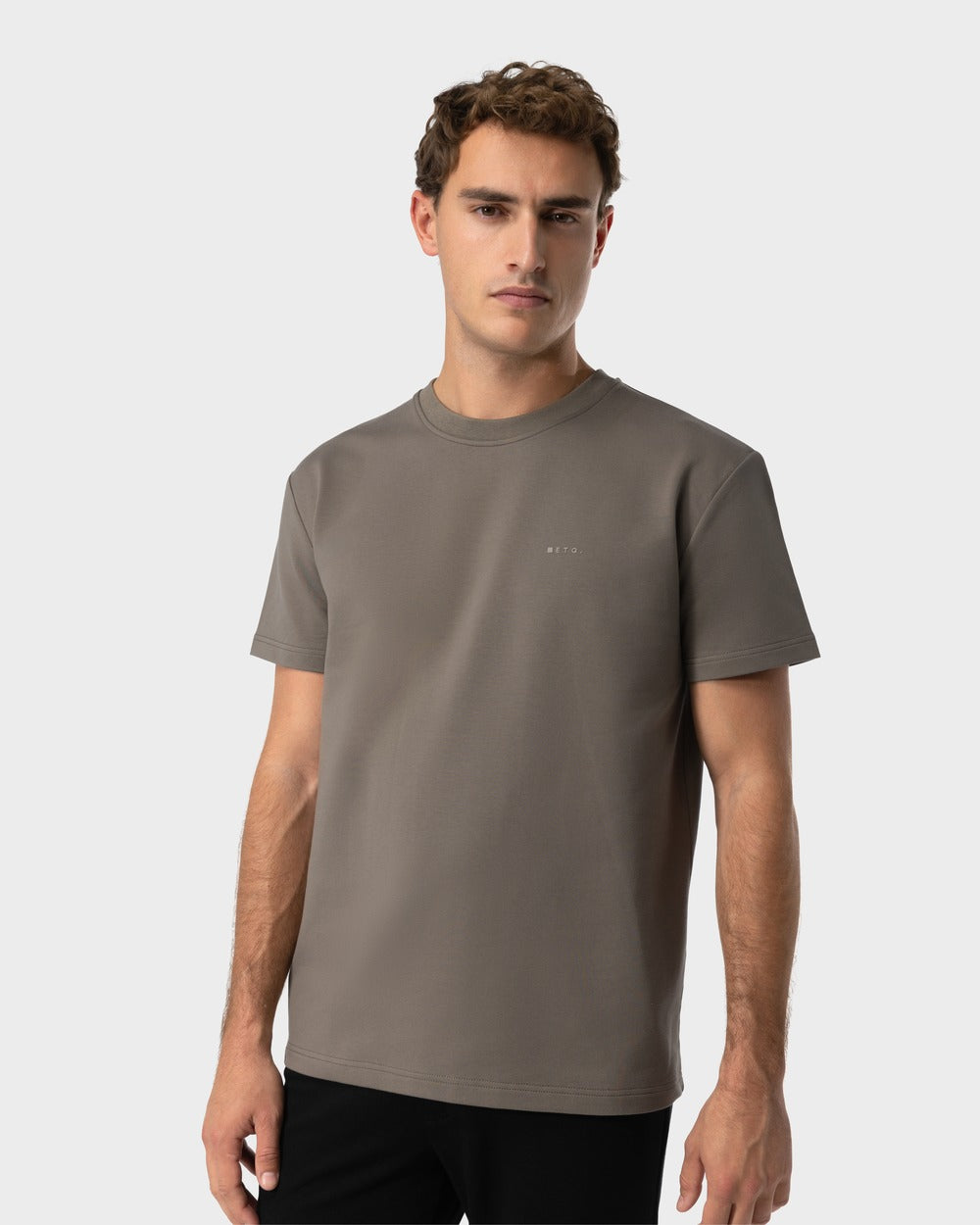 TS 02 Marked Regular Heavyweight Desert Taupe – logo t-shirt in taupe stretch cotton