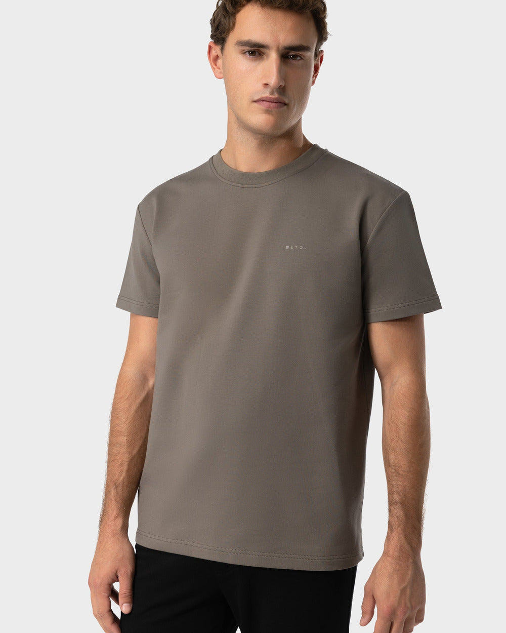 TS 02 Marked Regular Heavyweight Desert Taupe – logo t-shirt in taupe stretch cotton