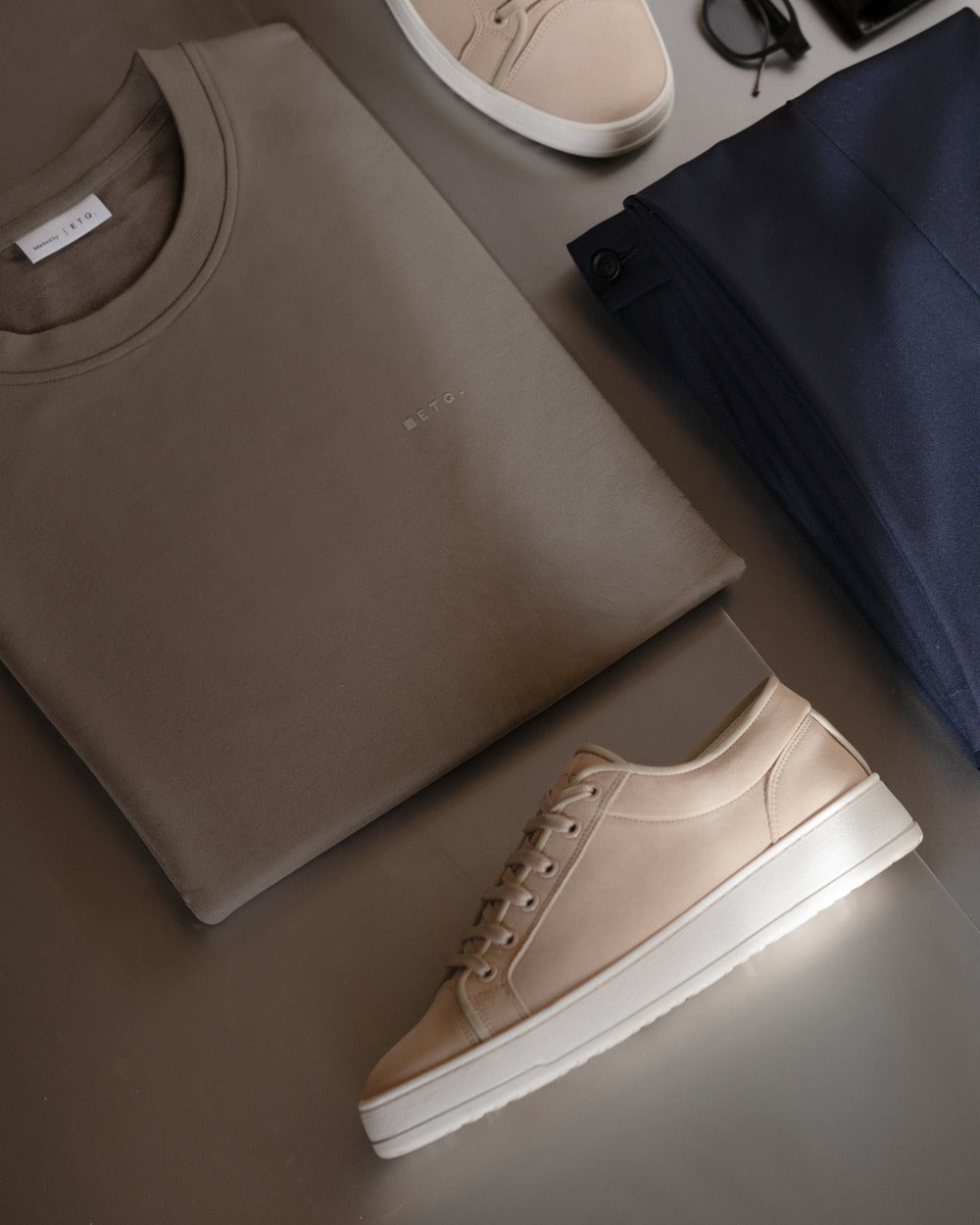 TS 02 Marked – logo t-shirt in taupe stretch cotton