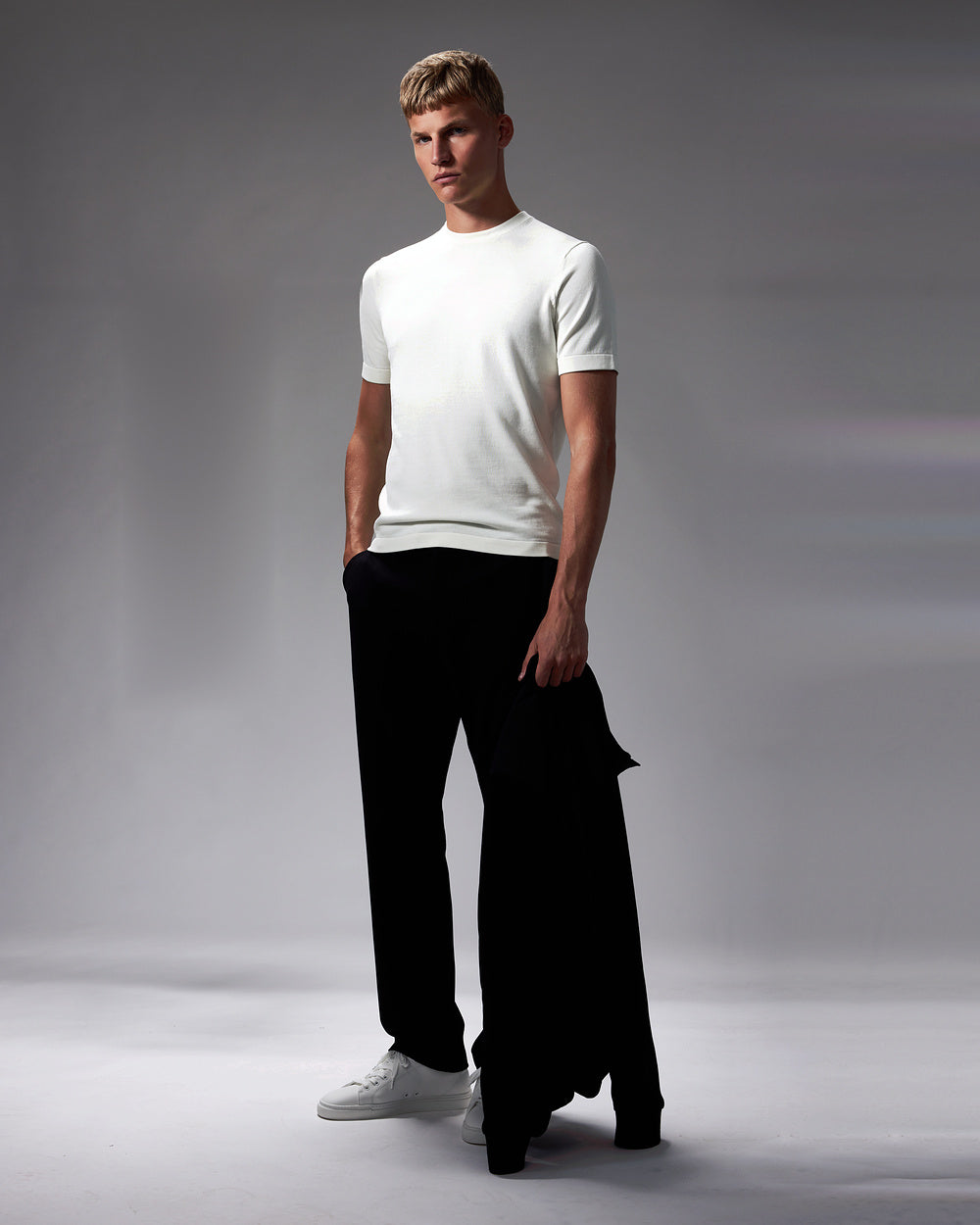 TS 04 Tailored Off White – knitted t-shirt in white cotton and silk, photo 8