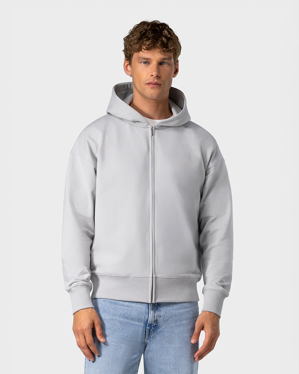 ZH 01 Marked Cement Grey – zip hoodie in grey stretch cotton