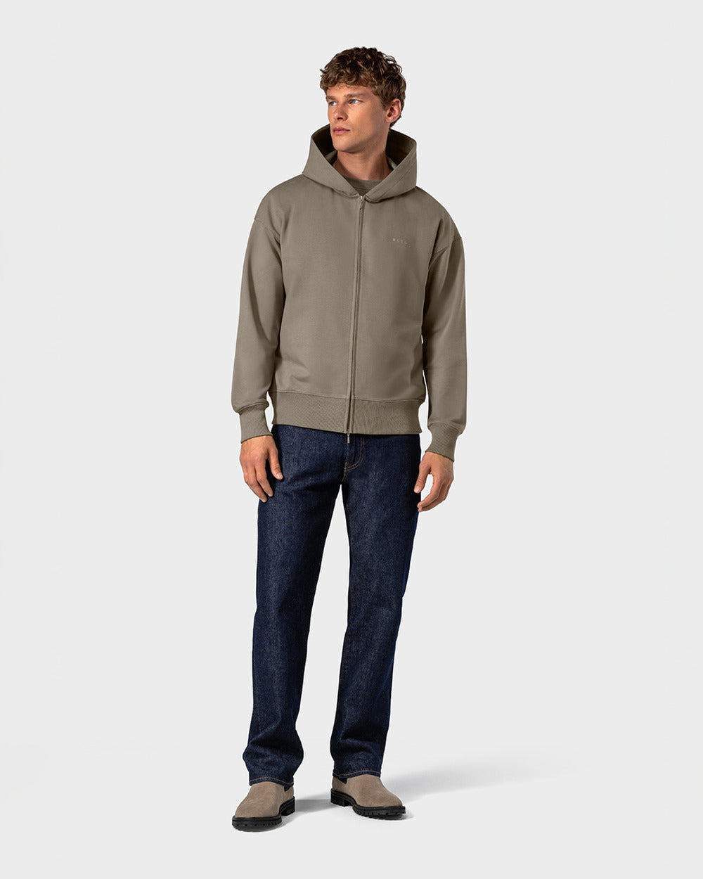 ZH 01 Marked Desert Taupe – zip hoodie in taupe stretch cotton, photo 9