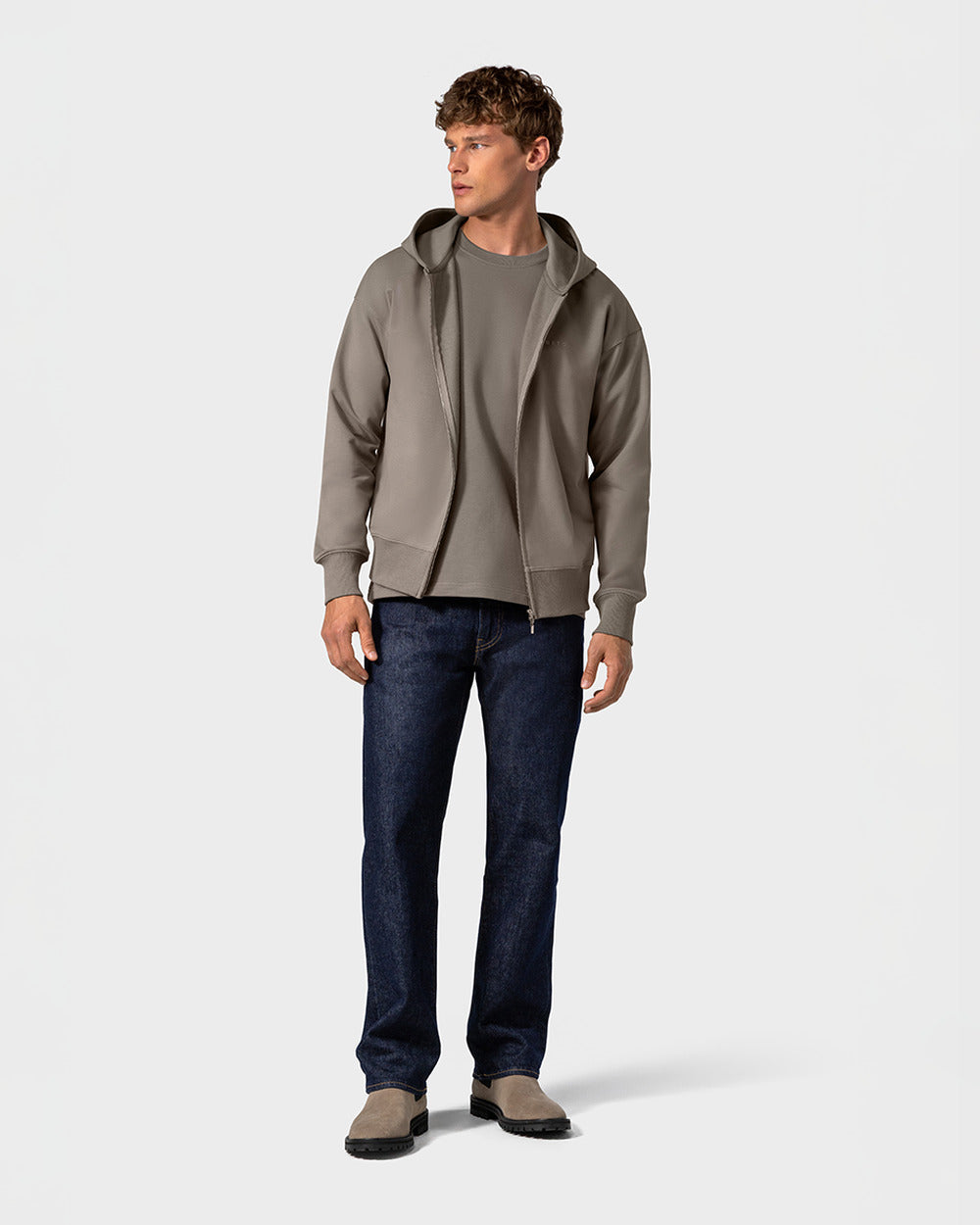 ZH 01 Marked Desert Taupe – zip hoodie in taupe stretch cotton, photo 10
