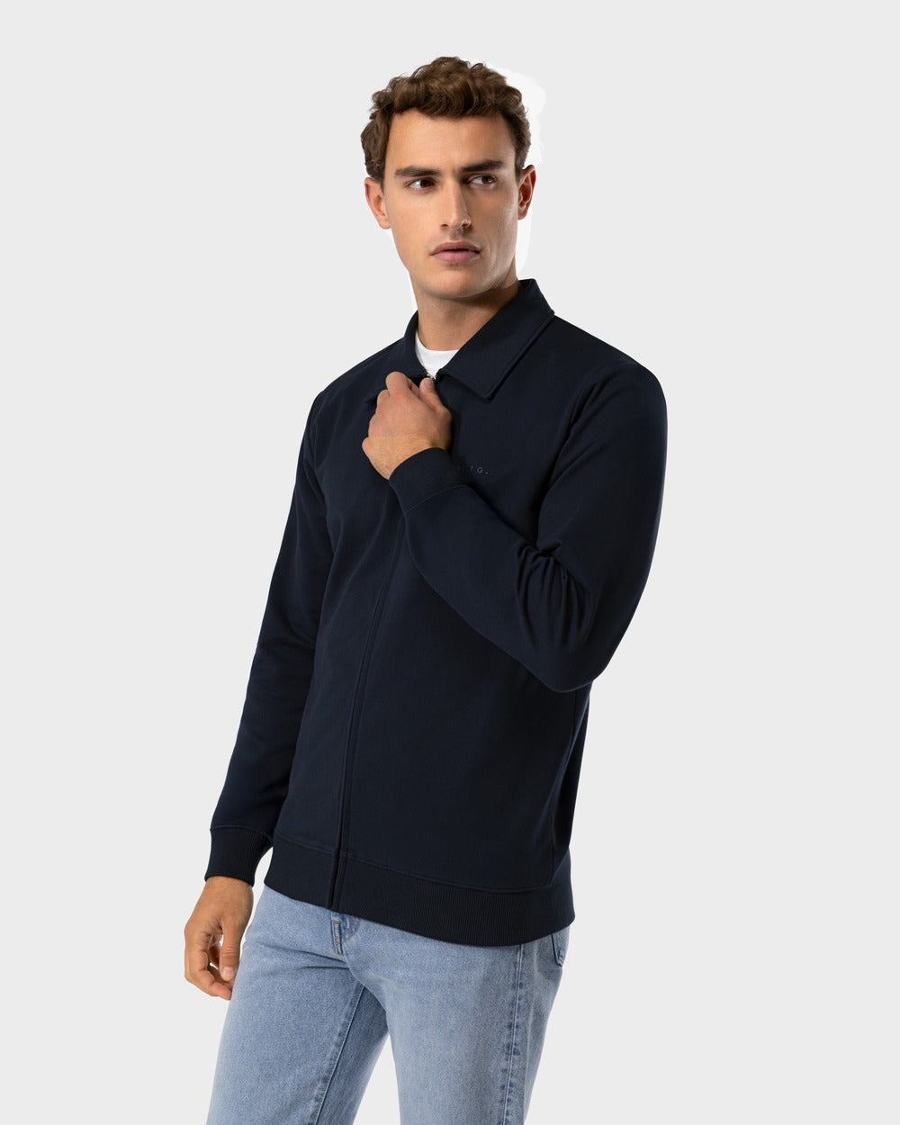 ZS 02 Marked Blueberry – full zip sweatshirt in blue stretch cotton
