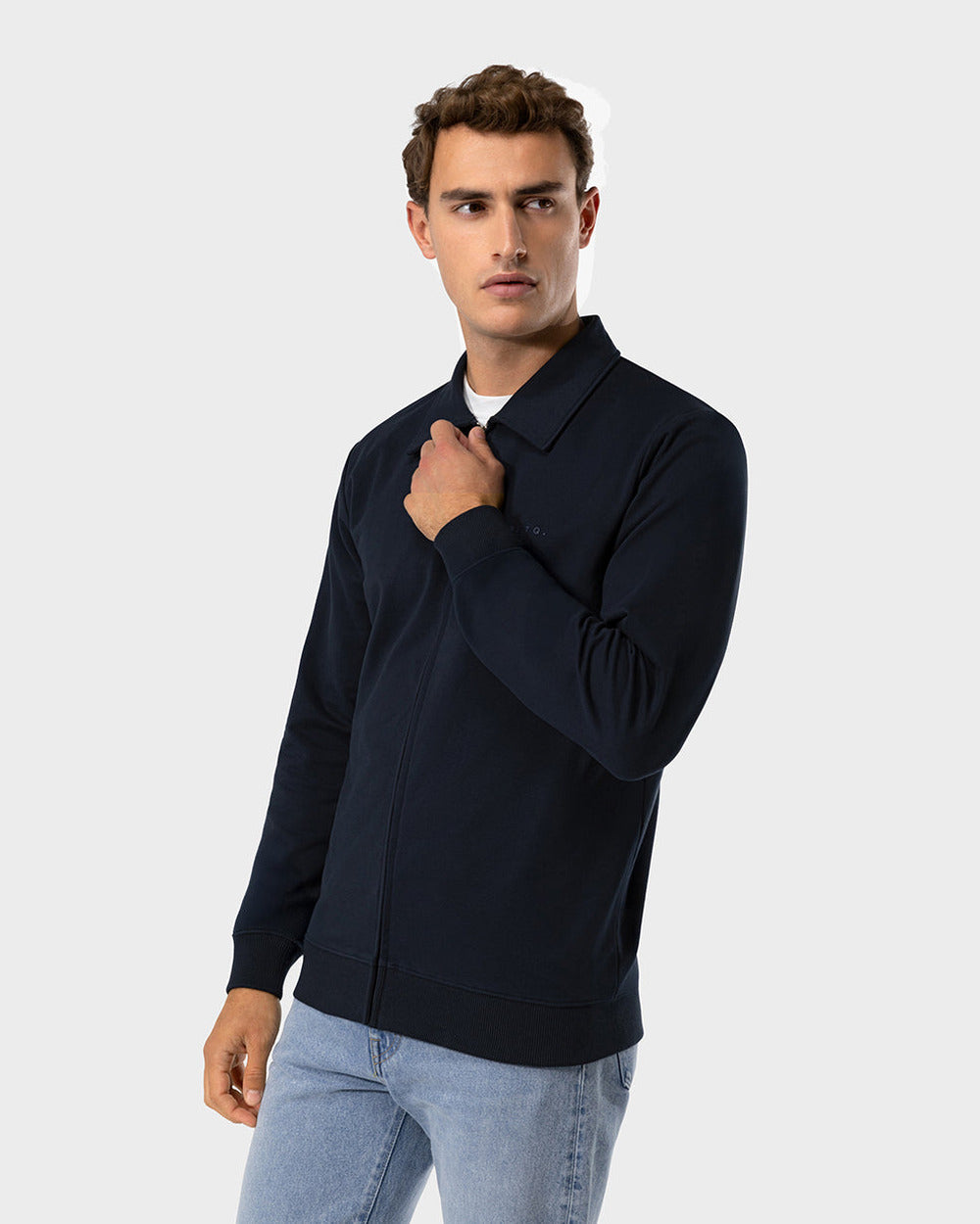 ZS 02 Marked Blueberry – full zip sweatshirt in blue stretch cotton