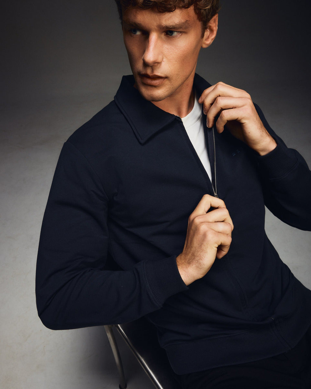 ZS 02 Marked Blueberry – full zip sweatshirt in blue stretch cotton, photo 6