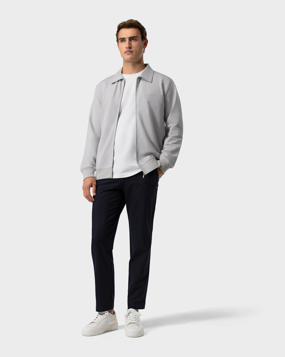 ZS 02 Marked Cement Grey – full zip sweatshirt in grey stretch cotton, photo 7