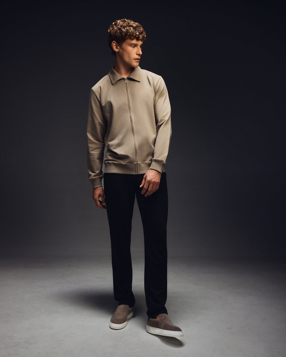 ZS 02 Marked Desert Taupe – full zip sweatshirt in taupe stretch cotton, photo 6