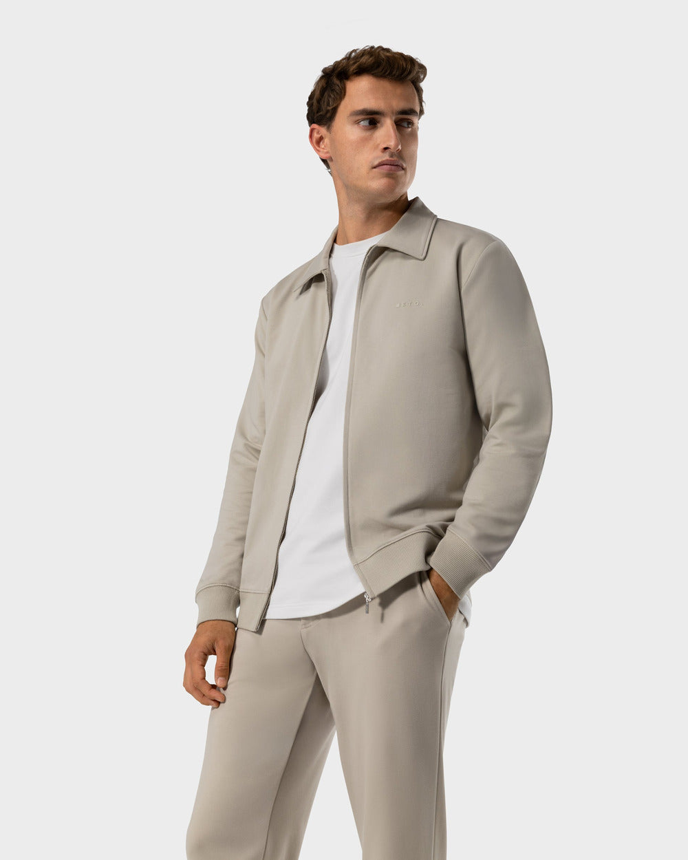ZS 02 Marked Sand – full zip sweatshirt in beige stretch cotton, photo 10