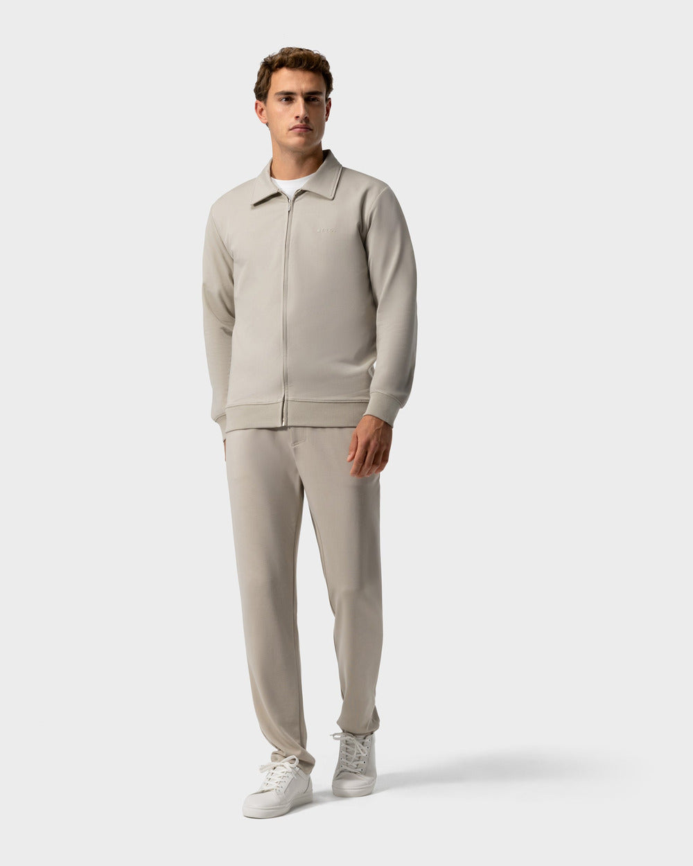 ZS 02 Marked Sand – full zip sweatshirt in beige stretch cotton, photo 11